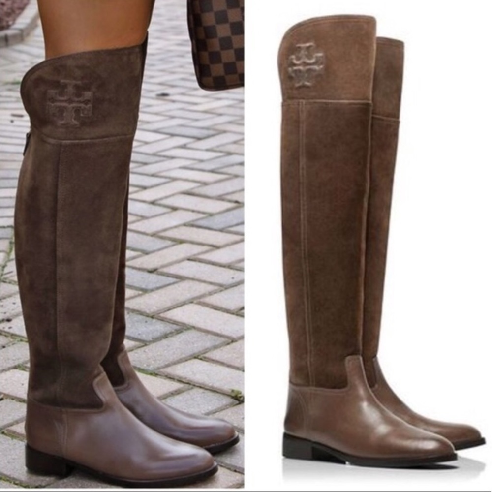 Tory Burch Simone Suede Over-the-Knee Boot Brown